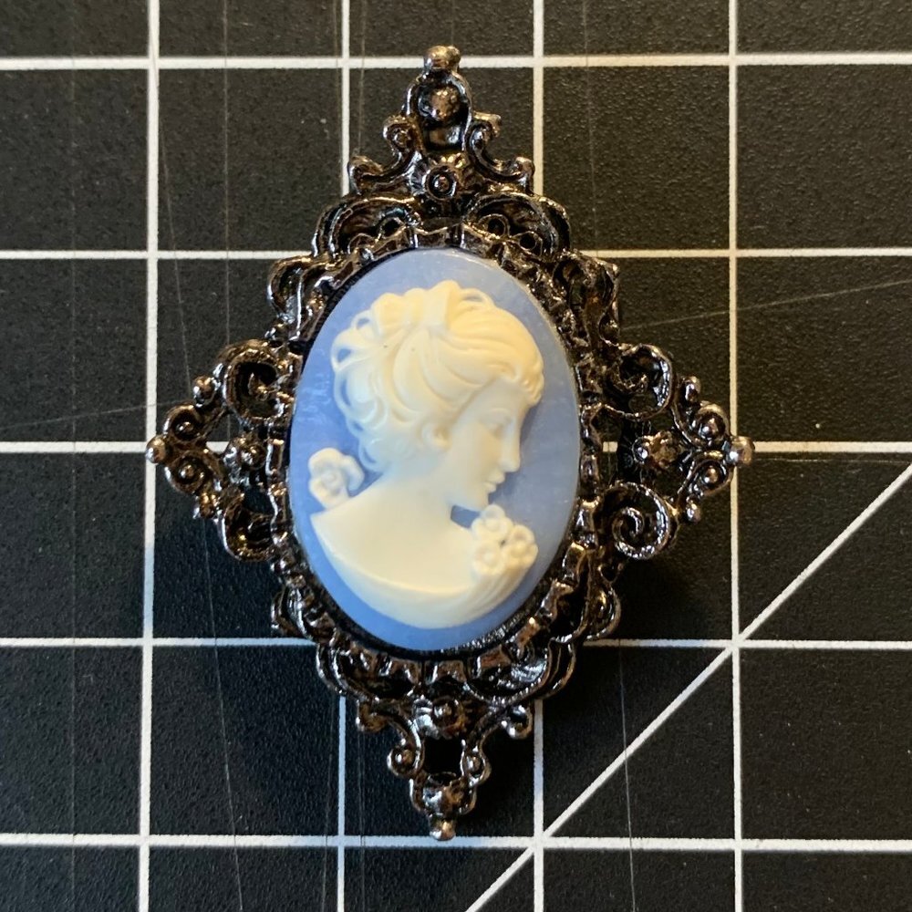 Blue and White Cameo Brooch